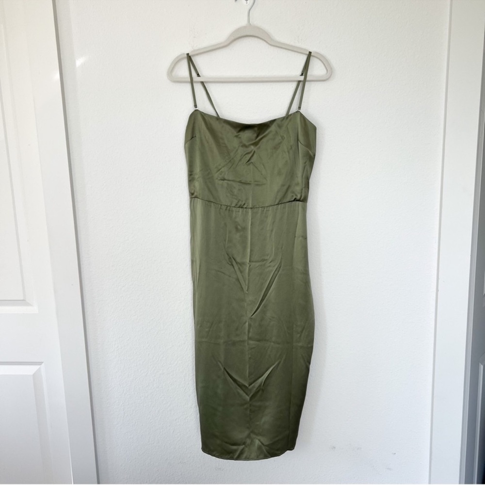 Reformation Oaklie Silk Midi Dress in Artichoke Green NWT